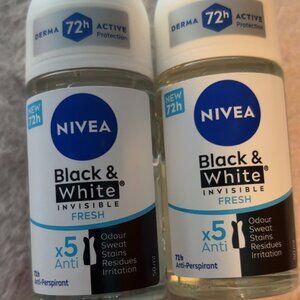 Nivea Black & White Invisible Fresh Roll-on Radiant & Smooth48H Lot Of 2 NEW